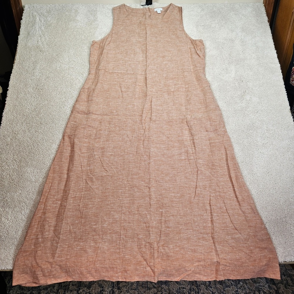 Pure Jill J Jill Midi Dress M 100% Linen Minimalist Coastal Terracotta Lagenlook